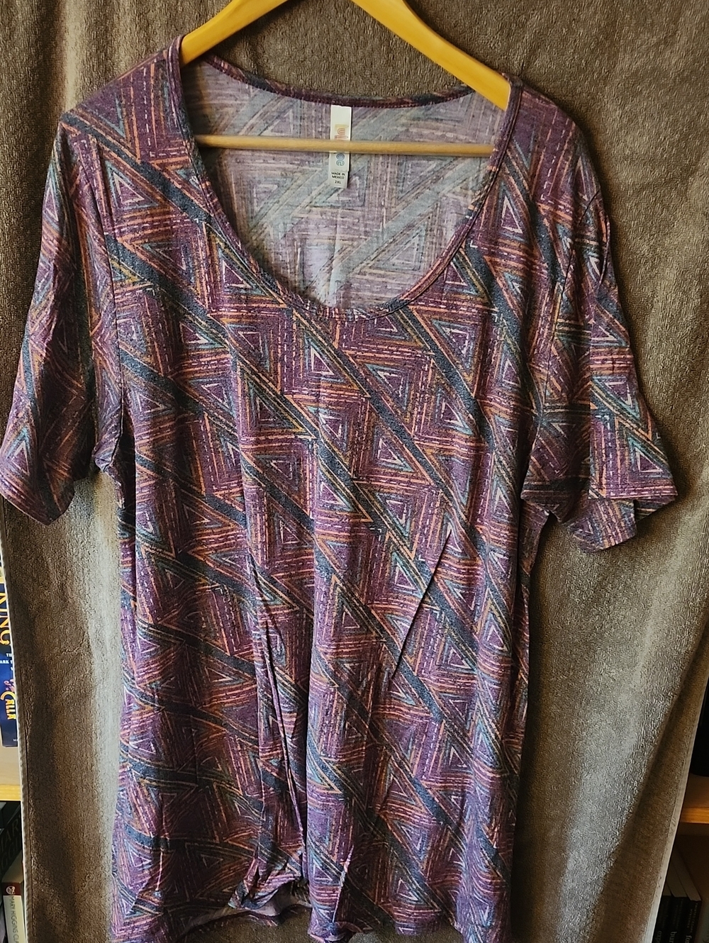 LuLaRoe Purple Geometric Scoop Neck Top